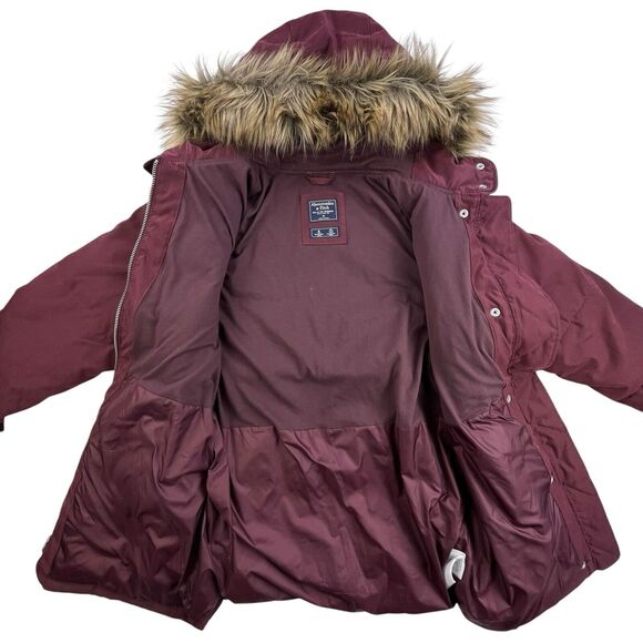 Abercrombie & Fitch Maroon Puffer Jacket with Faux Fur Hood - Picture 5 of 12